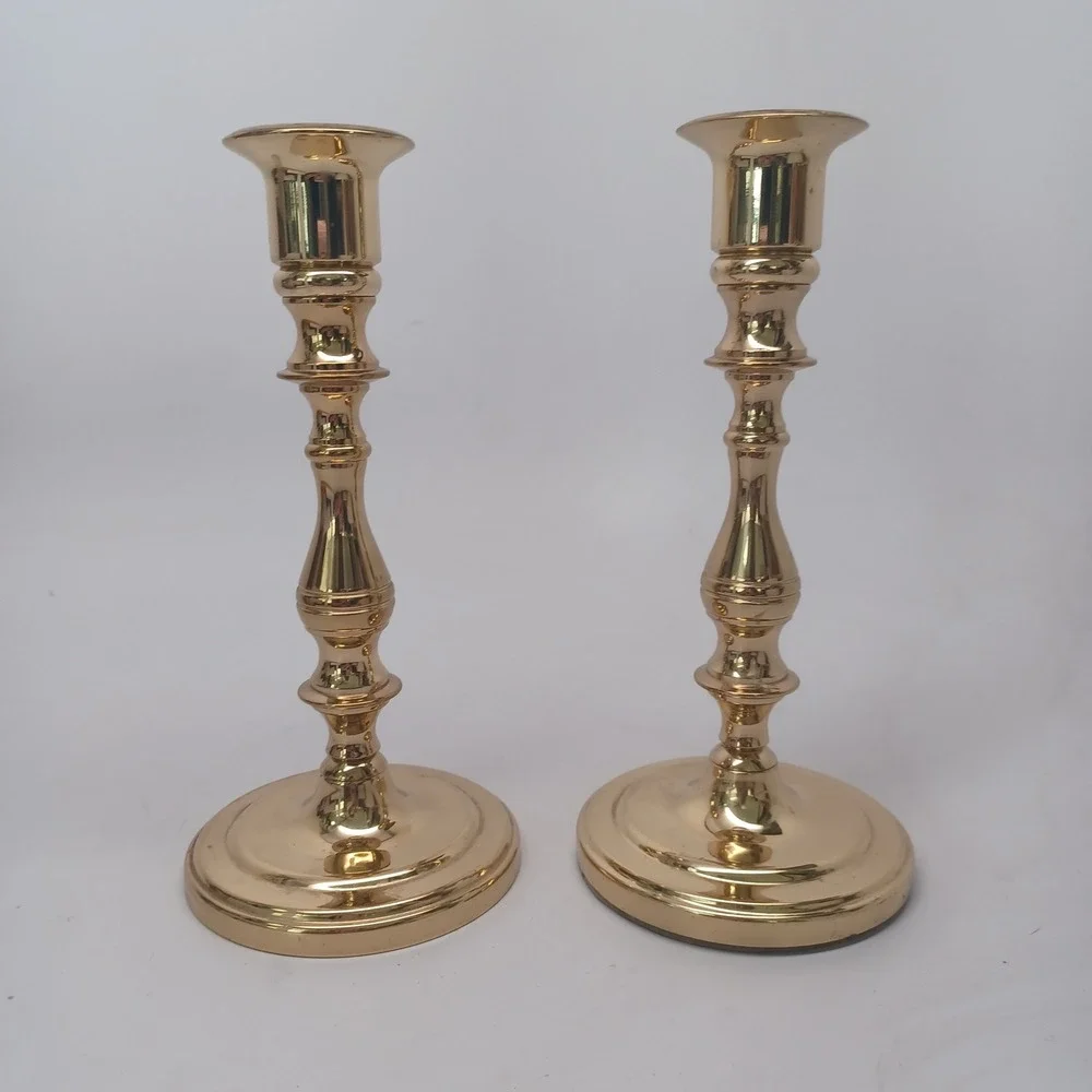 Baldwin Brass Candlestick Holders Set of‎ 2 Polished Gold Taper 7 Inch USA Made